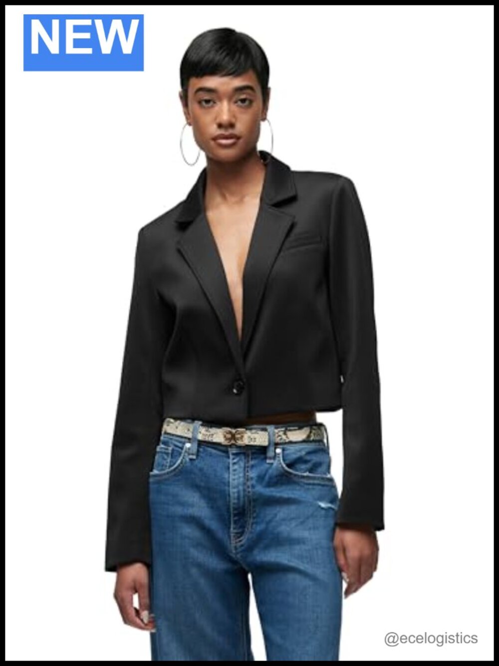 Women's Cropped Blazer Notched Lapel Scuba